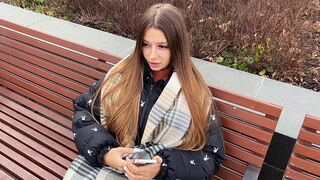 A cute girl tried to get some money by showing her tits outdoors