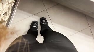 A girl caresses her pussy in the restaurant’s toilet, exclusive