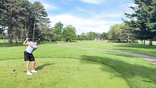The girl played golf and then had intense oral sex in the hot tub