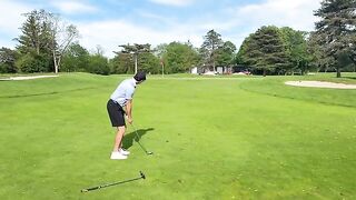 The girl played golf and then had intense oral sex in the hot tub