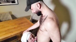 Hot woman fucked by two muscular men behind the scenes