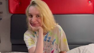 A beautiful girl is getting wet between her legs, thinking about your cock