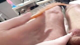 A hot Russian girl waxes her client’s dick in POV style