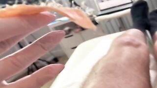 A hot Russian girl waxes her client’s dick in POV style