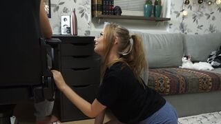 Miss Banana has a big dick in her mouth and she loves it