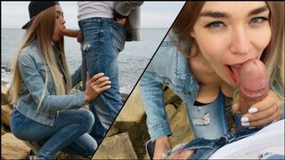 Skinny blonde Veronika Charm gets her pussy railed on the beach