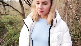 Petite teen Ava Monn gets fucked in the park and swallows cum