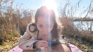 Petite lady Mini Julia fucked outdoors by a stranger near the lake