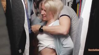 A couple have a spontaneous sex in the dressing room