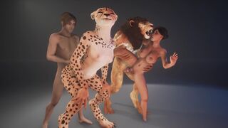 Furry woman fucked by a big cock monster in a wild orgy scene