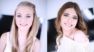 Two cute babes Hannah Hays and Ariel McGwire giving amazing blowjob in POV